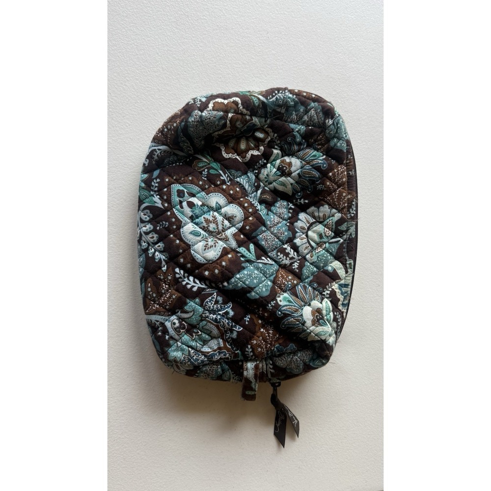 Vera Bradley Java Blue Quilted Lined Cosmetic Makeup Storage Bag Floral Zip